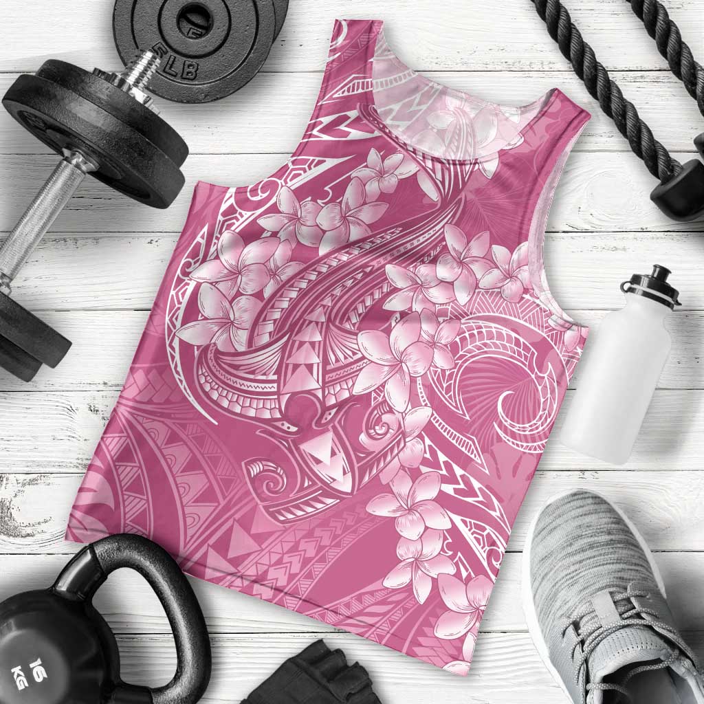 Pink Polynesia Hammerhead Shark Tattoo With Plumeria Lei Men Tank Top