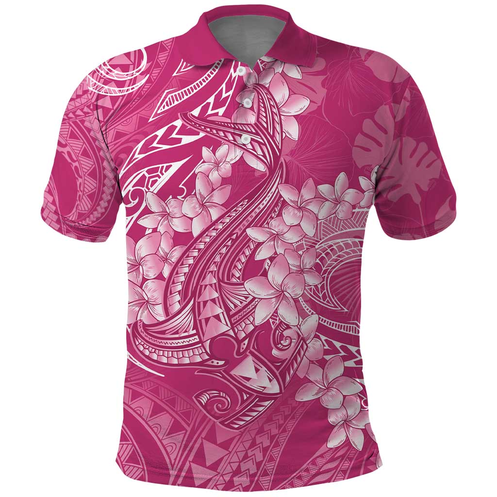Pink Polynesia Hammerhead Shark Tattoo With Plumeria Lei Polo Shirt LT14 Pink - Polynesian Pride