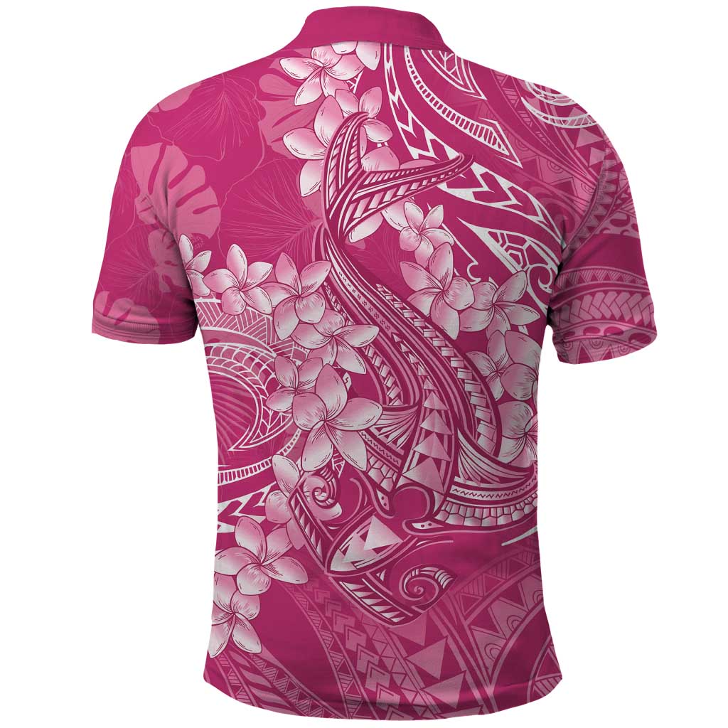 Pink Polynesia Hammerhead Shark Tattoo With Plumeria Lei Polo Shirt LT14 - Polynesian Pride