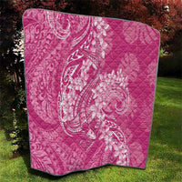 Pink Polynesia Hammerhead Shark Tattoo With Plumeria Lei Quilt