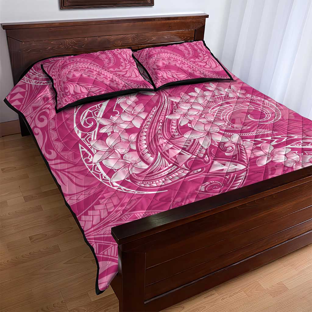 Pink Polynesia Hammerhead Shark Tattoo With Plumeria Lei Quilt Bed Set