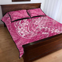 Pink Polynesia Hammerhead Shark Tattoo With Plumeria Lei Quilt Bed Set