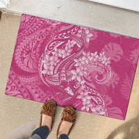 Pink Polynesia Hammerhead Shark Tattoo With Plumeria Lei Rubber Doormat