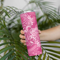 Pink Polynesia Hammerhead Shark Tattoo With Plumeria Lei Skinny Tumbler
