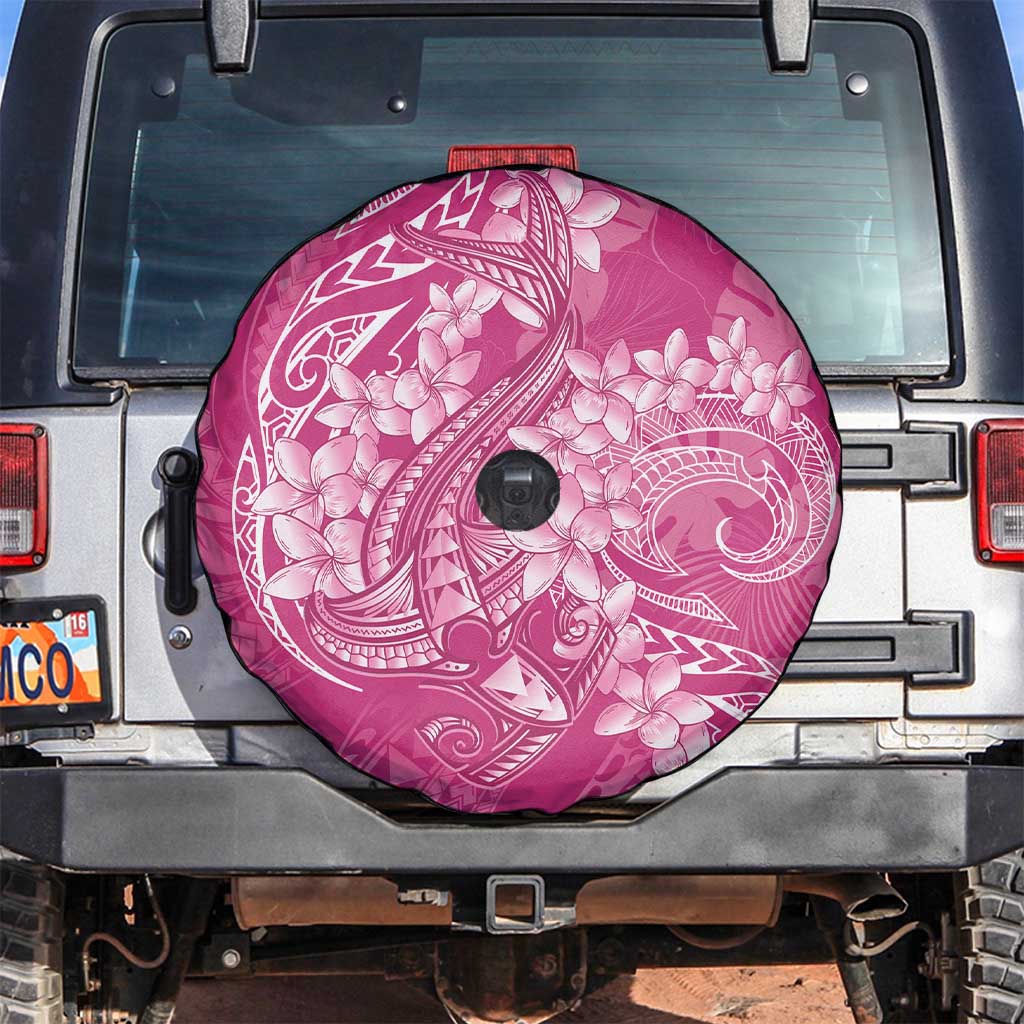 Pink Polynesia Hammerhead Shark Tattoo With Plumeria Lei Spare Tire Cover