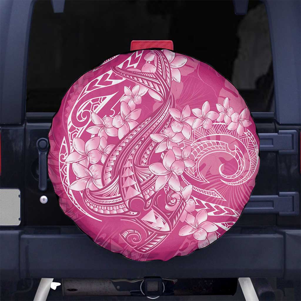 Pink Polynesia Hammerhead Shark Tattoo With Plumeria Lei Spare Tire Cover