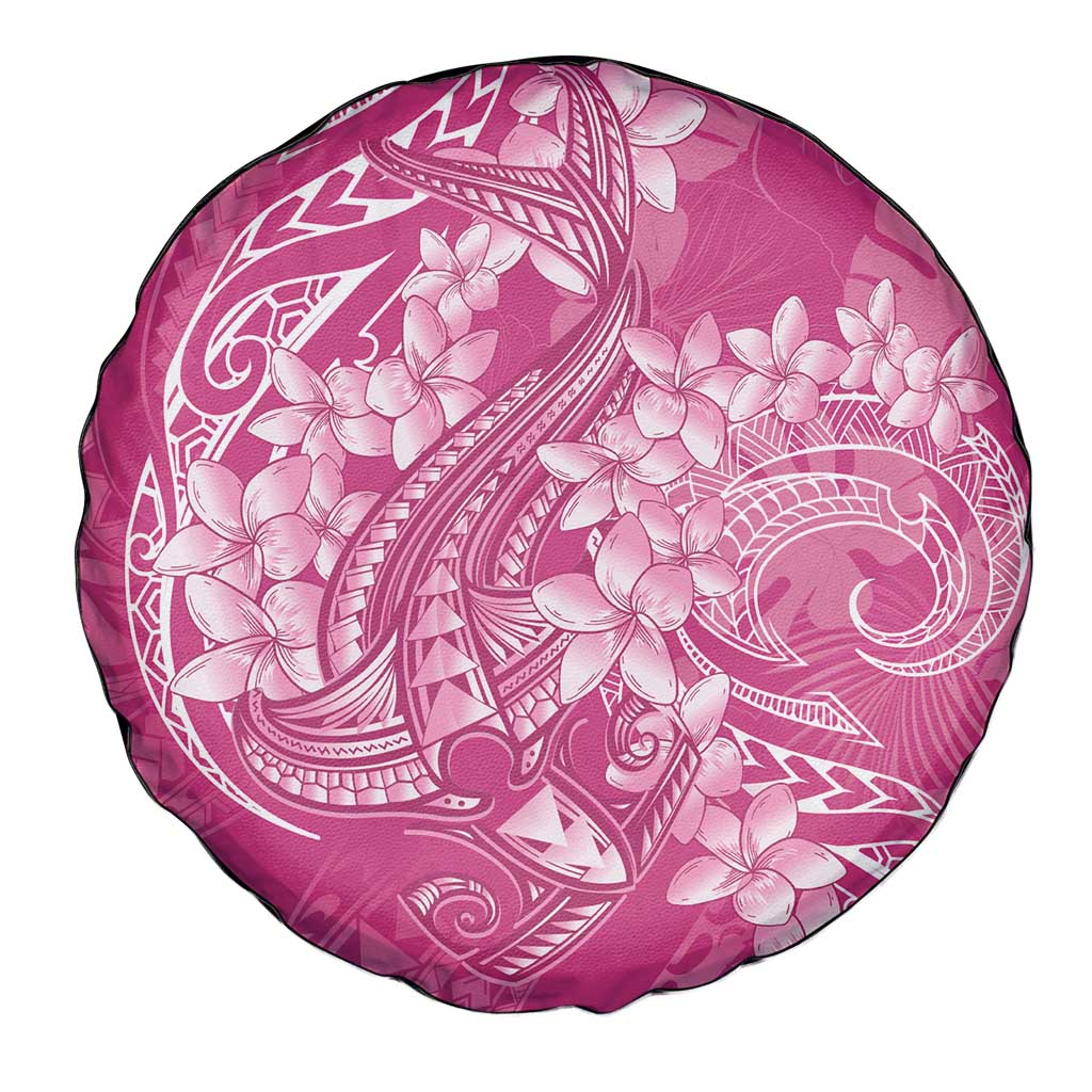 Pink Polynesia Hammerhead Shark Tattoo With Plumeria Lei Spare Tire Cover