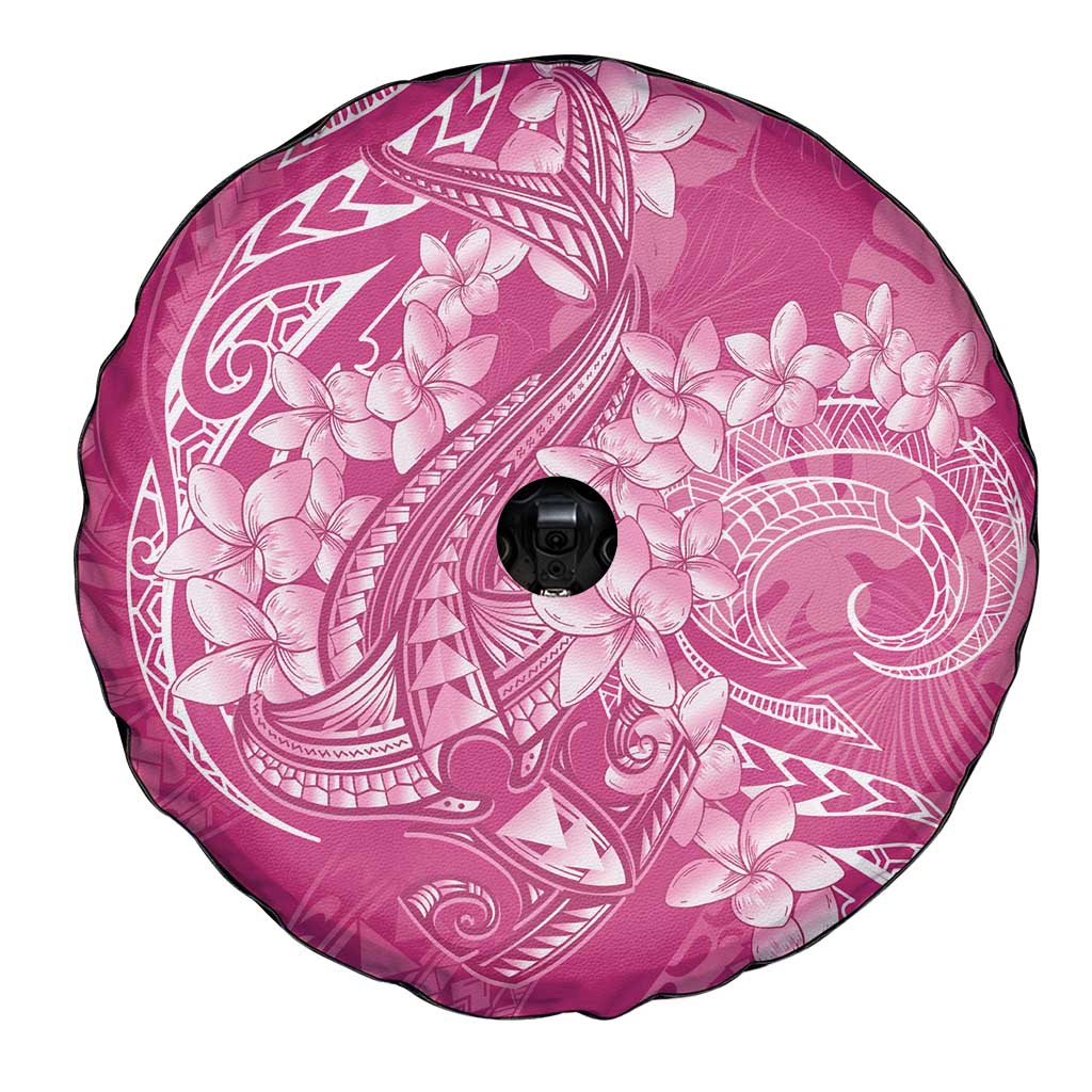 Pink Polynesia Hammerhead Shark Tattoo With Plumeria Lei Spare Tire Cover
