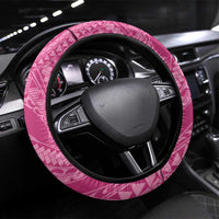 Pink Polynesia Hammerhead Shark Tattoo With Plumeria Lei Steering Wheel Cover