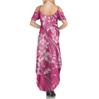 Pink Polynesia Hammerhead Shark Tattoo With Plumeria Lei Summer Maxi Dress