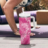 Pink Polynesia Hammerhead Shark Tattoo With Plumeria Lei Tumbler With Handle
