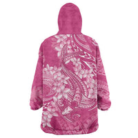 Pink Polynesia Hammerhead Shark Tattoo With Plumeria Lei Wearable Blanket Hoodie