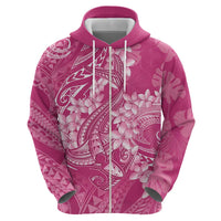 Pink Polynesia Hammerhead Shark Tattoo With Plumeria Lei Zip Hoodie LT14 - Polynesian Pride