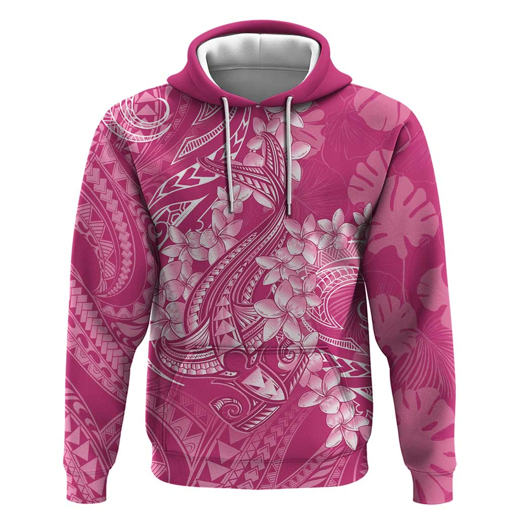 Pink Polynesia Hammerhead Shark Tattoo With Plumeria Lei Zip Hoodie LT14 Pullover Hoodie Pink - Polynesian Pride