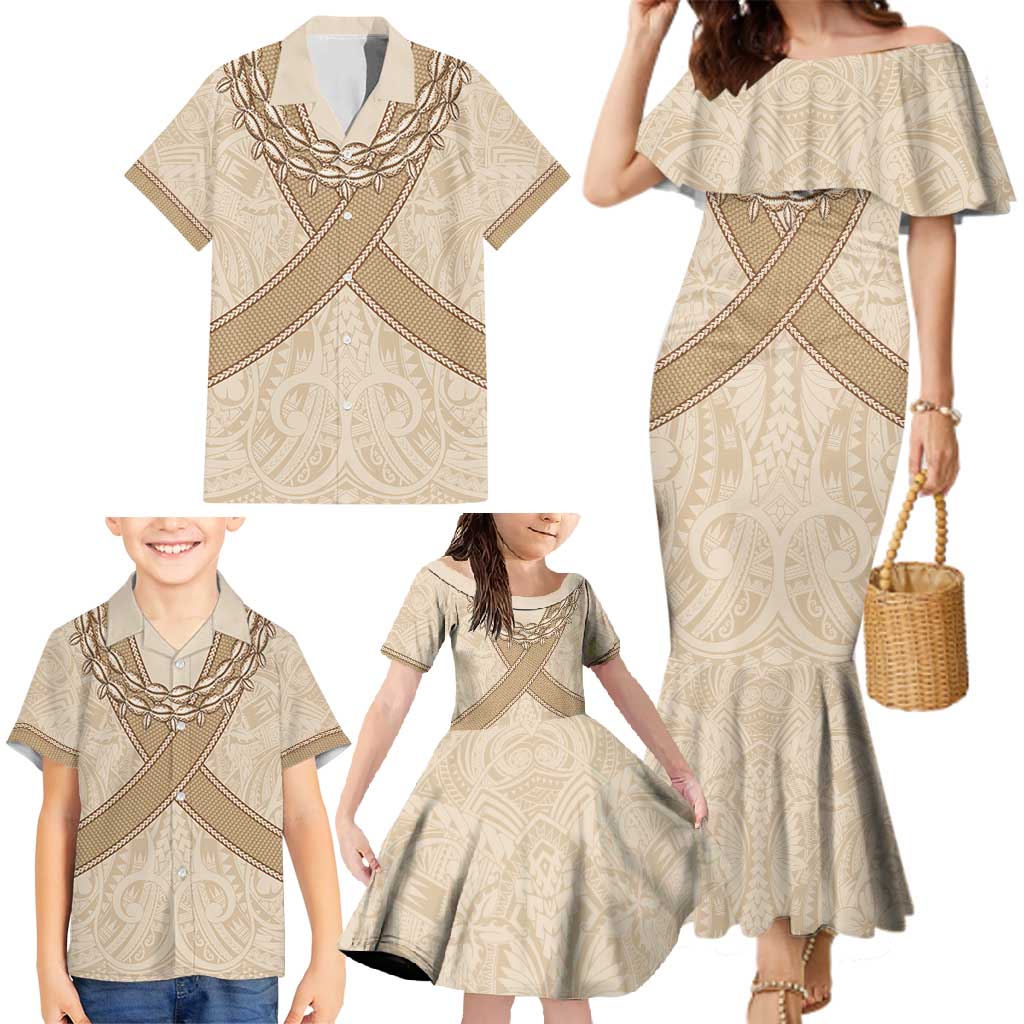 Mauri Ribaberiki Kiribati Family Matching Mermaid Dress and Hawaiian Shirt Cowrie Shells Lei Palm Leaf Weaving