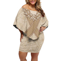 Mauri Ribaberiki Kiribati Off Shoulder Short Dress Cowrie Shells Lei Palm Leaf Weaving