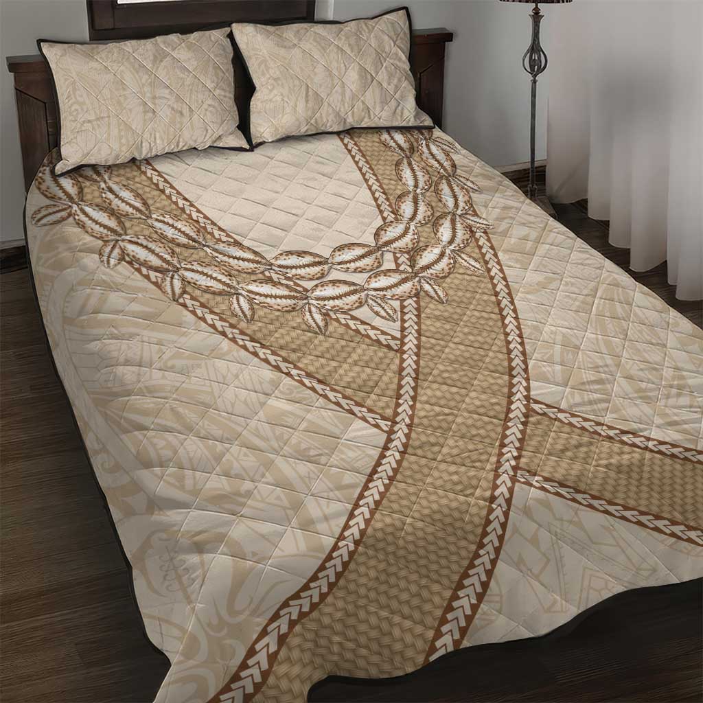 Mauri Ribaberiki Kiribati Quilt Bed Set Cowrie Shells Lei Palm Leaf Weaving