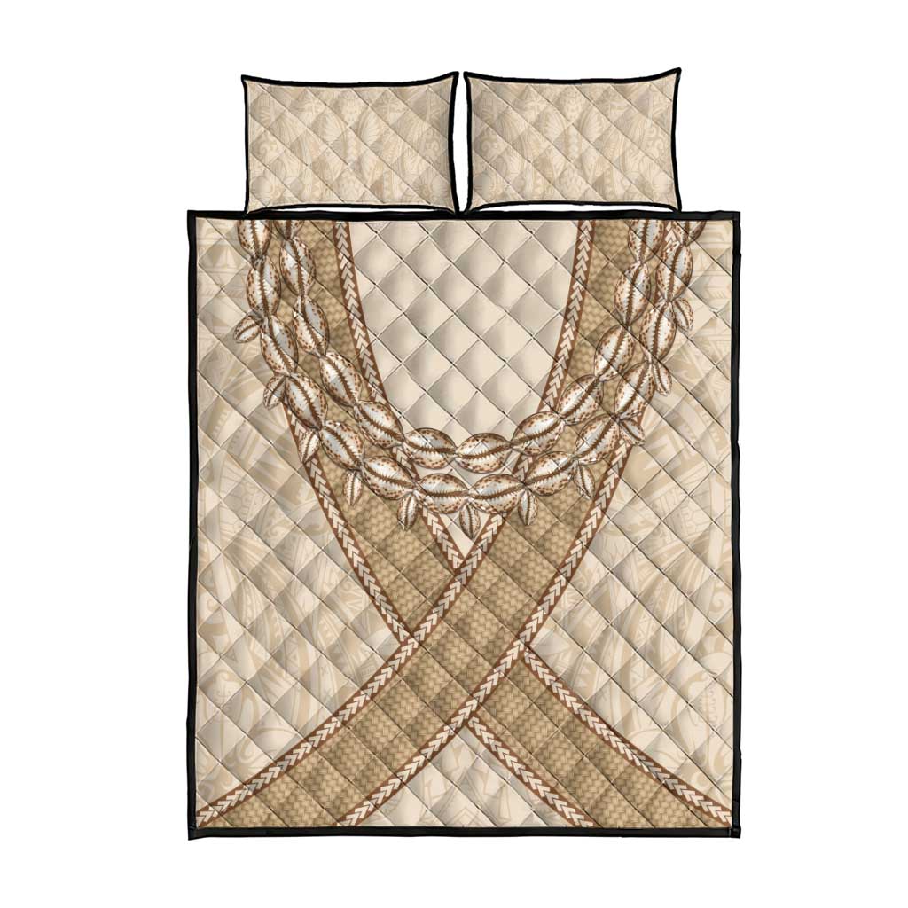 Mauri Ribaberiki Kiribati Quilt Bed Set Cowrie Shells Lei Palm Leaf Weaving