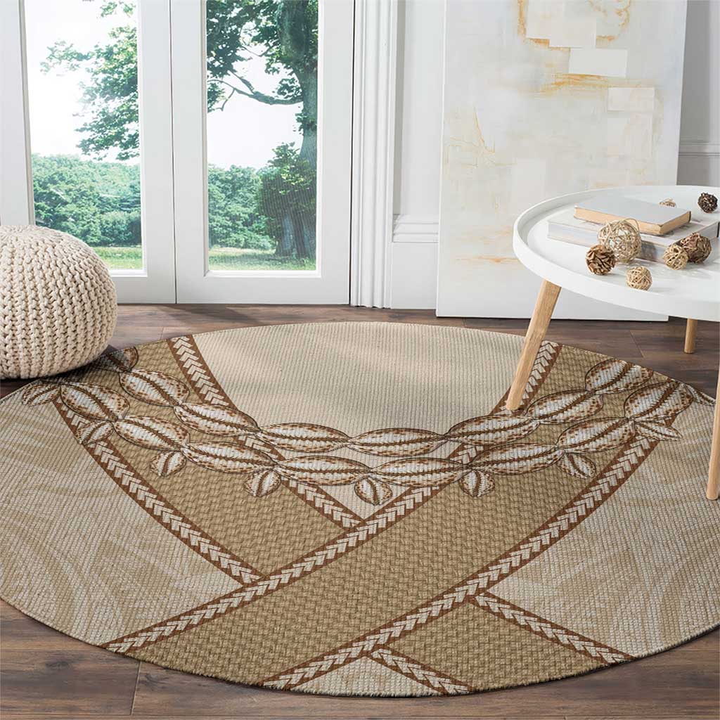 Mauri Ribaberiki Kiribati Round Carpet Cowrie Shells Lei Palm Leaf Weaving