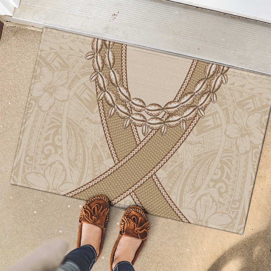 Mauri Ribaberiki Kiribati Rubber Doormat Cowrie Shells Lei Palm Leaf Weaving