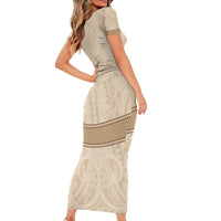 Mauri Ribaberiki Kiribati Short Sleeve Bodycon Dress Cowrie Shells Lei Palm Leaf Weaving LT14 - Polynesian Pride