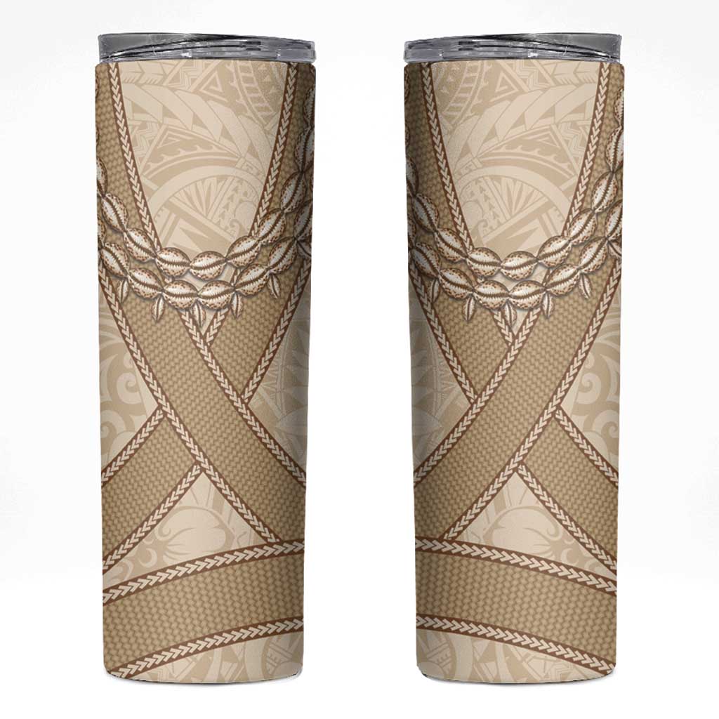 Mauri Ribaberiki Kiribati Skinny Tumbler Cowrie Shells Lei Palm Leaf Weaving