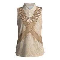 Mauri Ribaberiki Kiribati Women Sleeveless Polo Shirt Cowrie Shells Lei Palm Leaf Weaving