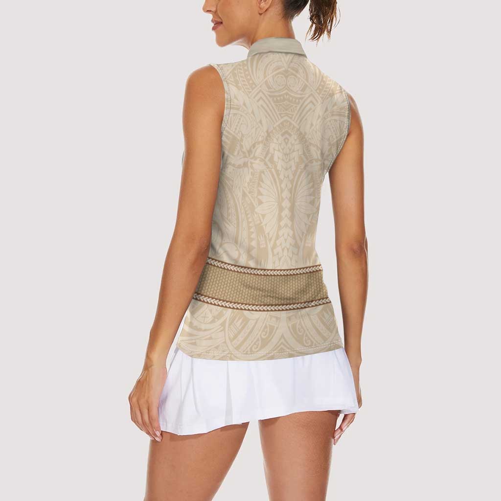 Mauri Ribaberiki Kiribati Women Sleeveless Polo Shirt Cowrie Shells Lei Palm Leaf Weaving