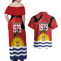 Mauri Kiribati Independence Day Couples Matching Off Shoulder Maxi Dress and Hawaiian Shirt 1979 Proud National Frigatebird