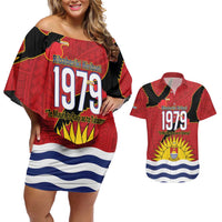 Mauri Kiribati Independence Day Couples Matching Off Shoulder Short Dress and Hawaiian Shirt 1979 Proud National Frigatebird