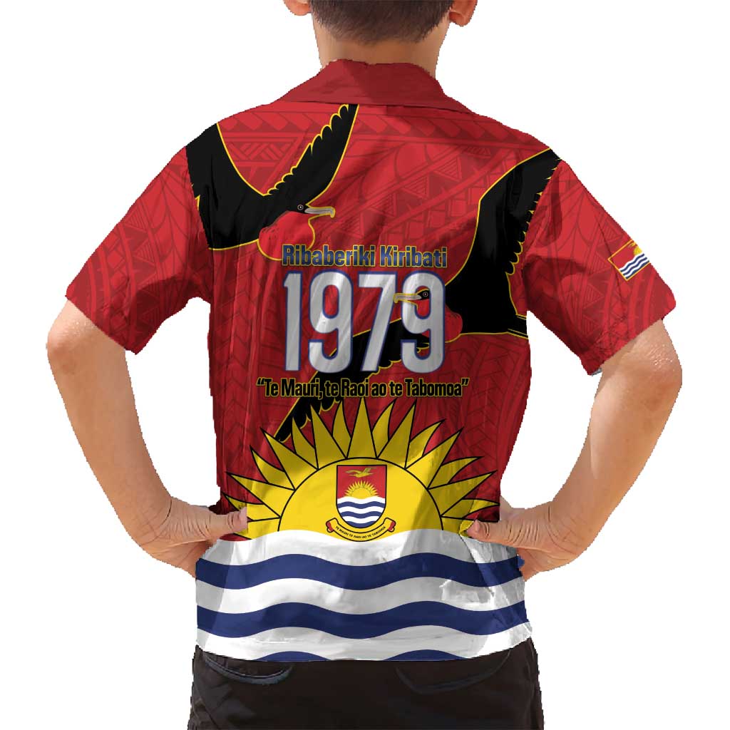 Mauri Kiribati Independence Day Family Matching Off Shoulder Short Dress and Hawaiian Shirt 1979 Proud National Frigatebird