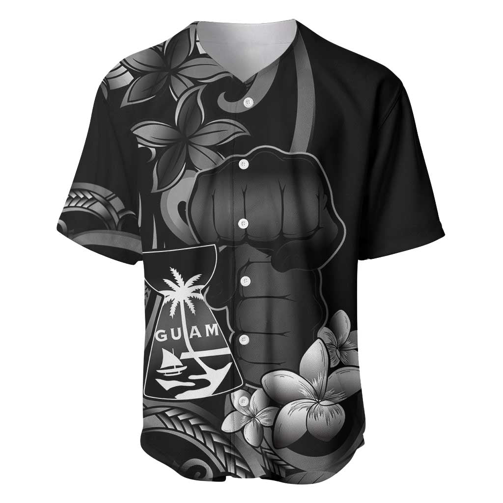 Black Hafa Adai Guam Baseball Jersey Chamorro Latte Stone Hand With Plumeria
