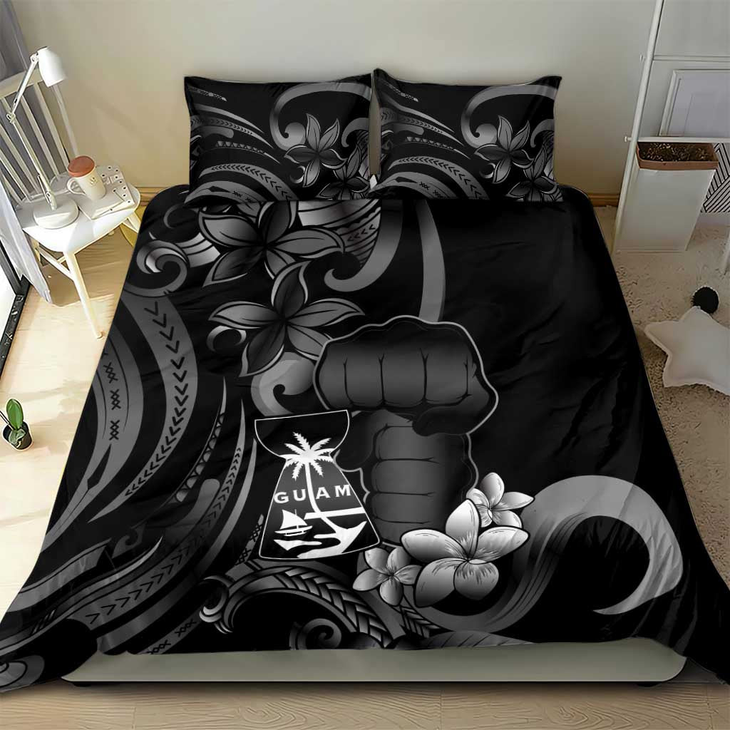 Black Hafa Adai Guam Bedding Set Chamorro Latte Stone Hand With Plumeria