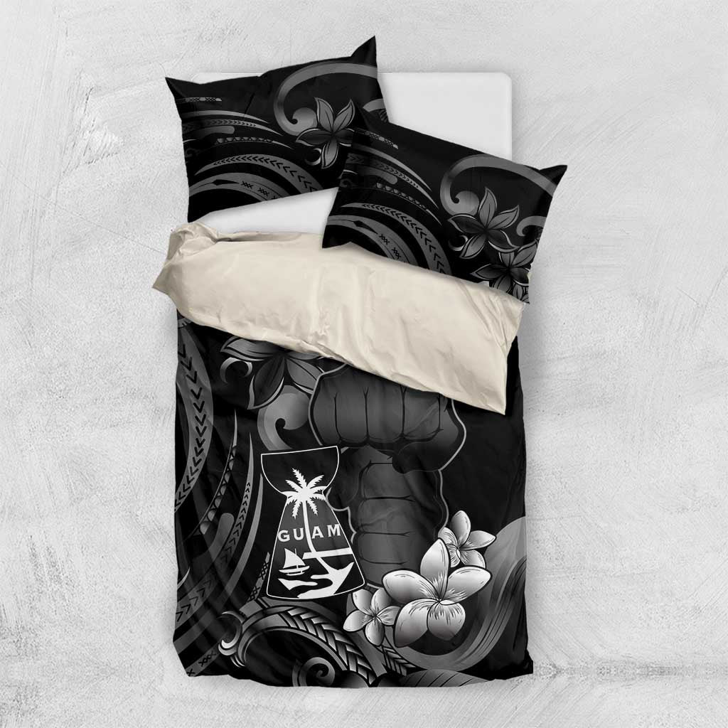 Black Hafa Adai Guam Bedding Set Chamorro Latte Stone Hand With Plumeria