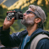 Black Hafa Adai Guam 4 in 1 Can Cooler Tumbler Chamorro Latte Stone Hand With Plumeria