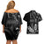 Black Hafa Adai Guam Couples Matching Off Shoulder Short Dress and Hawaiian Shirt Chamorro Latte Stone Hand With Plumeria