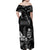 Black Hafa Adai Guam Family Matching Off Shoulder Maxi Dress and Hawaiian Shirt Chamorro Latte Stone Hand With Plumeria