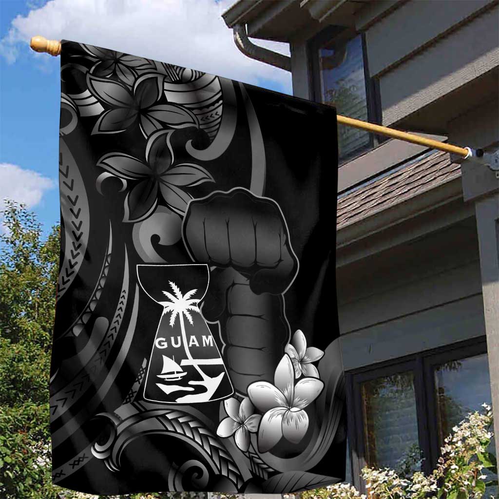 Black Hafa Adai Guam Garden Flag Chamorro Latte Stone Hand With Plumeria