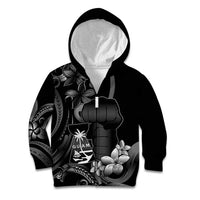 Black Hafa Adai Guam Kid Hoodie Chamorro Latte Stone Hand With Plumeria
