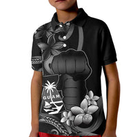 Black Hafa Adai Guam Kid Polo Shirt Chamorro Latte Stone Hand With Plumeria