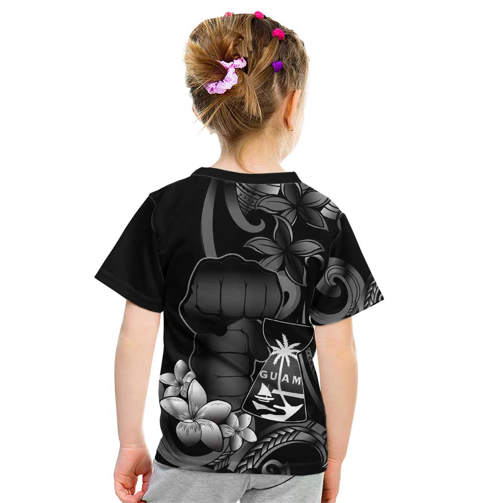 Black Hafa Adai Guam Kid T Shirt Chamorro Latte Stone Hand With Plumeria