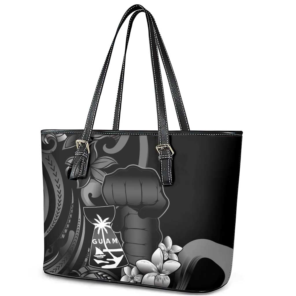 Black Hafa Adai Guam Leather Tote Bag Chamorro Latte Stone Hand With Plumeria