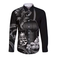 Black Hafa Adai Guam Long Sleeve Button Shirt Chamorro Latte Stone Hand With Plumeria