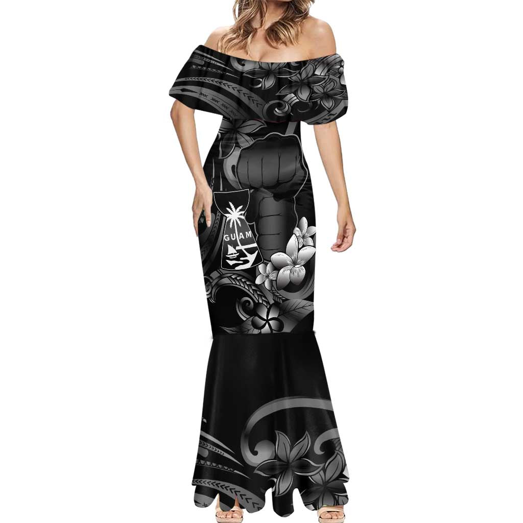 Black Hafa Adai Guam Mermaid Dress Chamorro Latte Stone Hand With Plumeria