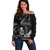 Black Hafa Adai Guam Off Shoulder Sweater Chamorro Latte Stone Hand With Plumeria