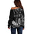 Black Hafa Adai Guam Off Shoulder Sweater Chamorro Latte Stone Hand With Plumeria