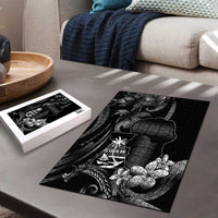 Black Hafa Adai Guam Puzzle Chamorro Latte Stone Hand With Plumeria - Polynesian Pride