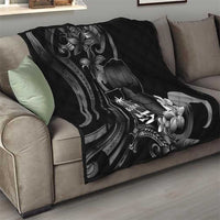 Black Hafa Adai Guam Quilt Chamorro Latte Stone Hand With Plumeria