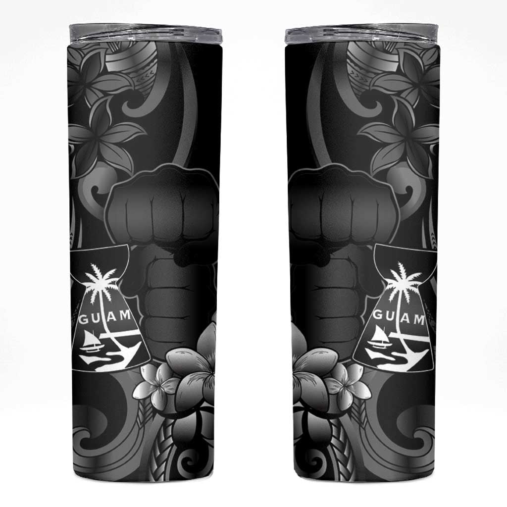 Black Hafa Adai Guam Skinny Tumbler Chamorro Latte Stone Hand With Plumeria