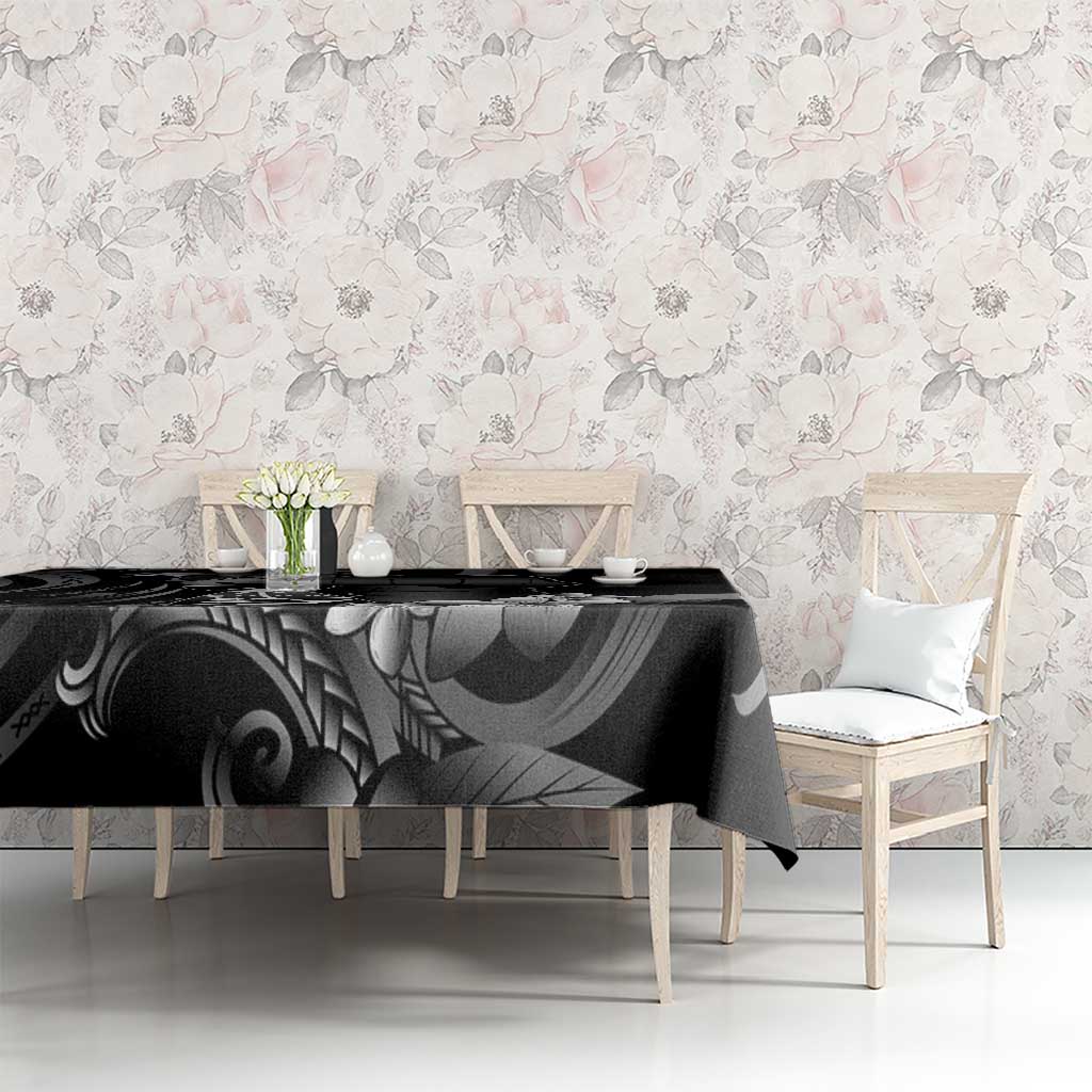 Black Hafa Adai Guam Tablecloth Chamorro Latte Stone Hand With Plumeria
